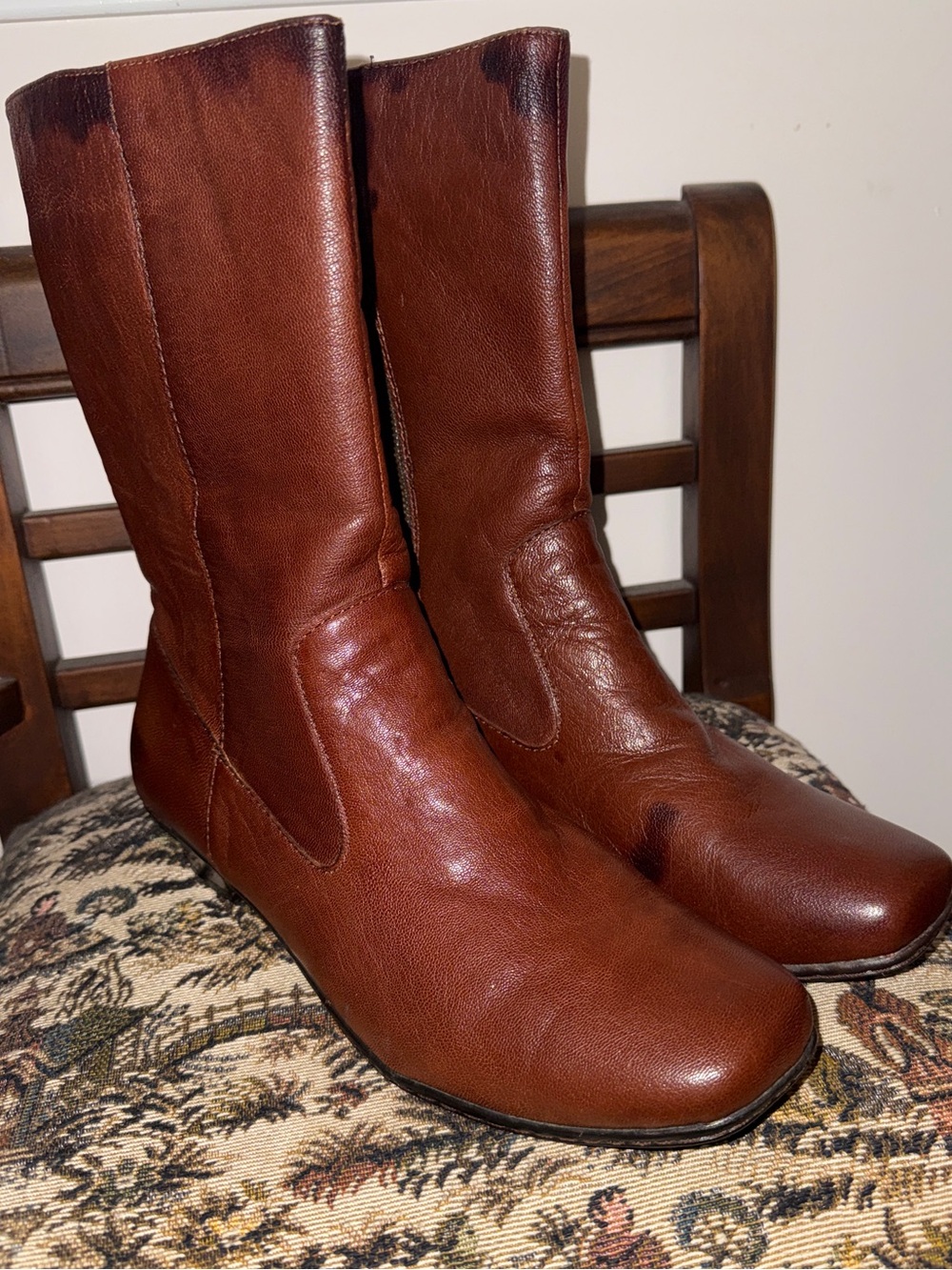 b.ø.c. Born Concept Brown Leather Mid Calf Boots Distressed Size US 10 42 EU